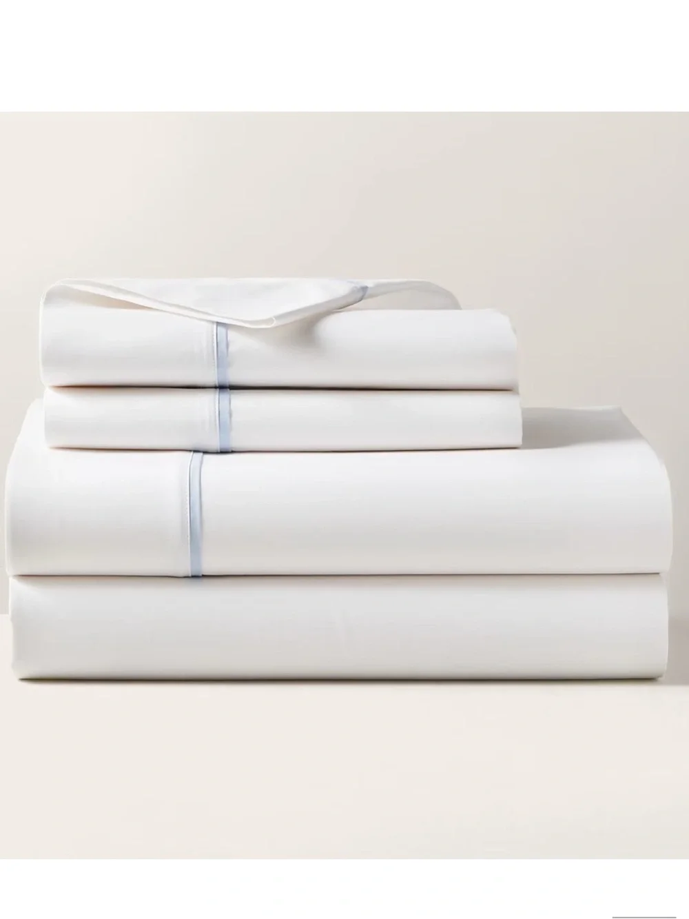 Ralph Lauren “Palmer” Queen Flat Sheet White w Light Blue Detail NWT